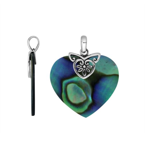 AP-6235-AB Sterling Silver Heart Shape Pendant With Abalone Shell Jewelry Bali Designs Inc 