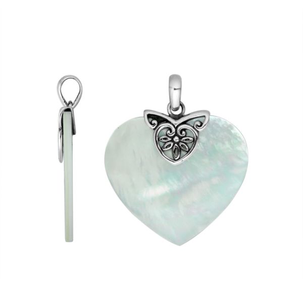 AP-6235-MOP Sterling Silver Heart Shape Pendant With Mother Of Pearl Jewelry Bali Designs Inc 