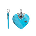 925 Sterling Silver Heart Pendant with Turquoise Shell inlay and Balinese filigree top, mirror-polished and crafted for wholesale silver collections.
