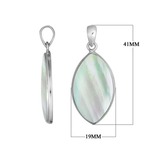 925 Sterling Silver Marquise Pendant with luminous Mother Of Pearl inlay and sleek Balinese frame, handcrafted for premium wholesale jewelry assortments.