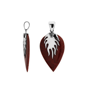 Sterling Silver Red Coral Leaf Flame Heritage Pendant For Designer Collections.