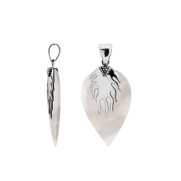 Sterling Silver Mother Of Pearl Leaf Flame Heritage Pendant For Designer Collections.