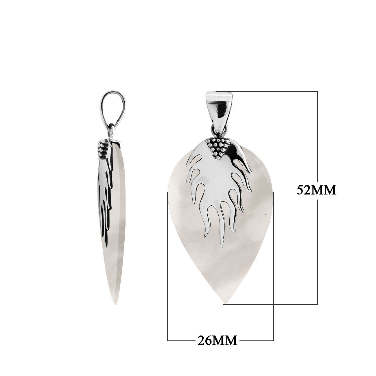 Sterling Silver Mother Of Pearl Leaf Flame Heritage Pendant For Designer Collections.