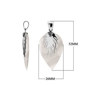 Sterling Silver Mother Of Pearl Leaf Flame Heritage Pendant For Designer Collections.