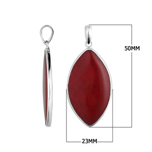 Sterling Silver Red Coral Marquise Polished Heritage Pendant For Wholesale Collections.