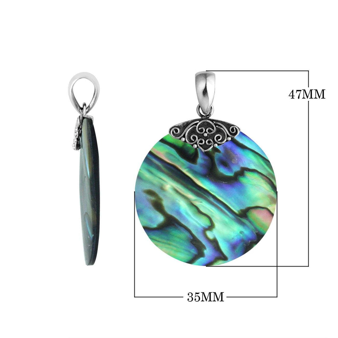 AP-6239-AB Sterling Silver Round Pendant With Abalone Shell Jewelry Bali Designs Inc 