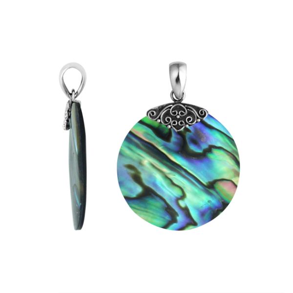 Sterling Silver Abalone Shell Round Polished Designer Pendant For Wholesale Jewelry Collections.