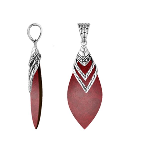 AP-6241-CR Sterling Silver Pendant With Coral and Cubic Zircon Jewelry Bali Designs Inc 