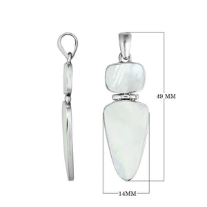 Sterling Silver Mother Of Pearl Dual Stone Geometric Pendant For Wholesale Jewelry Buyers.