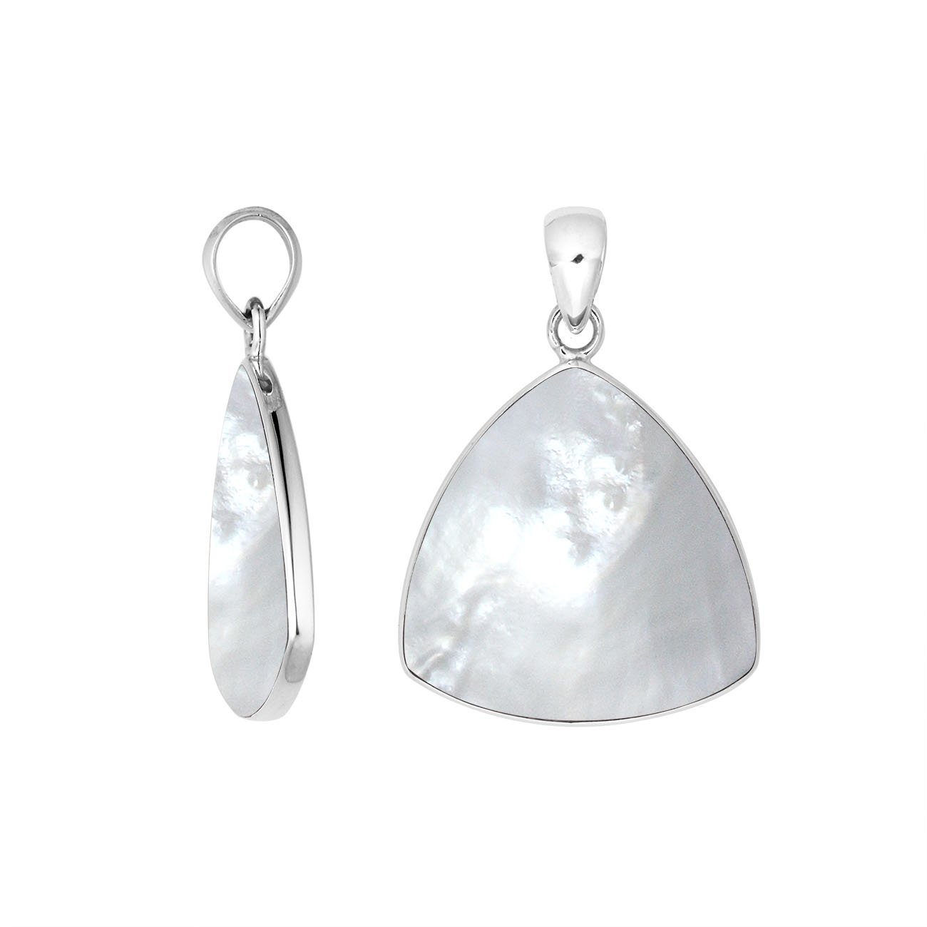 Sterling Silver Mother Of Pearl Triangular Pendant For Wholesale Jewelry Buyers.