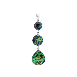 Sterling Silver Triple Drop Abalone Shell Pendant With Polished Balinese Frame.