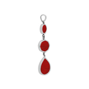 Sterling Silver Red Coral Triple Drop Pendant With Polished Balinese Frame.