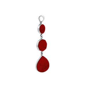 Sterling Silver Red Coral Triple Drop Pendant With Polished Balinese Frame.