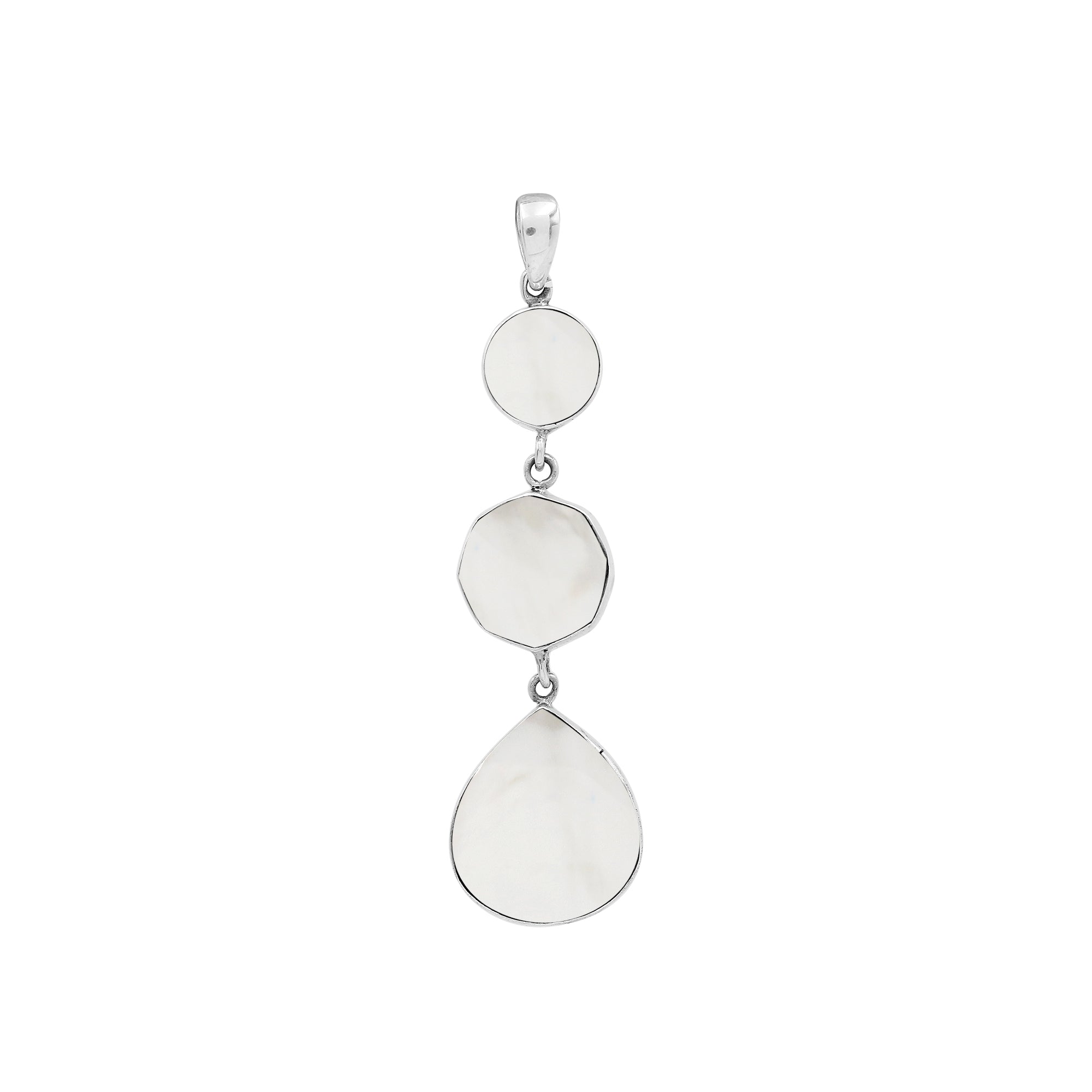 Sterling Silver Elegant Triple Drop Mother Of Pearl Pendant For Wholesale Buyers.