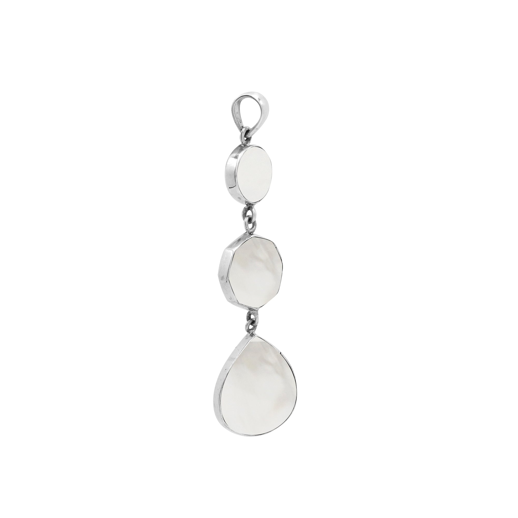 Sterling Silver Elegant Triple Drop Mother Of Pearl Pendant For Wholesale Buyers.
