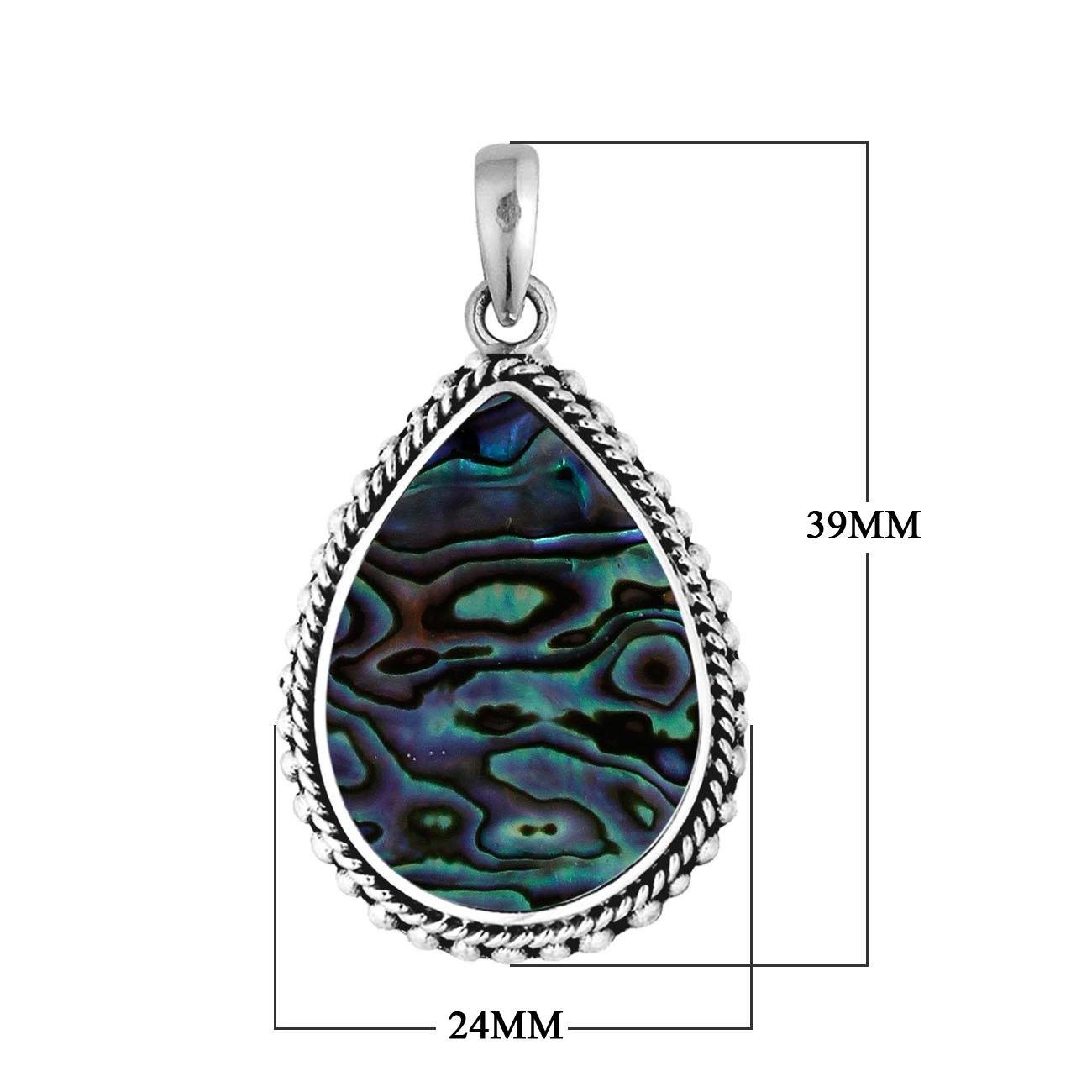 Sterling Silver Abalone Shell Teardrop Pendant With Rope Detailing For Wholesale Buyers.