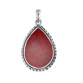 Sterling Silver Red Coral Teardrop Pendant With Rope Border For Wholesale Buyers.
