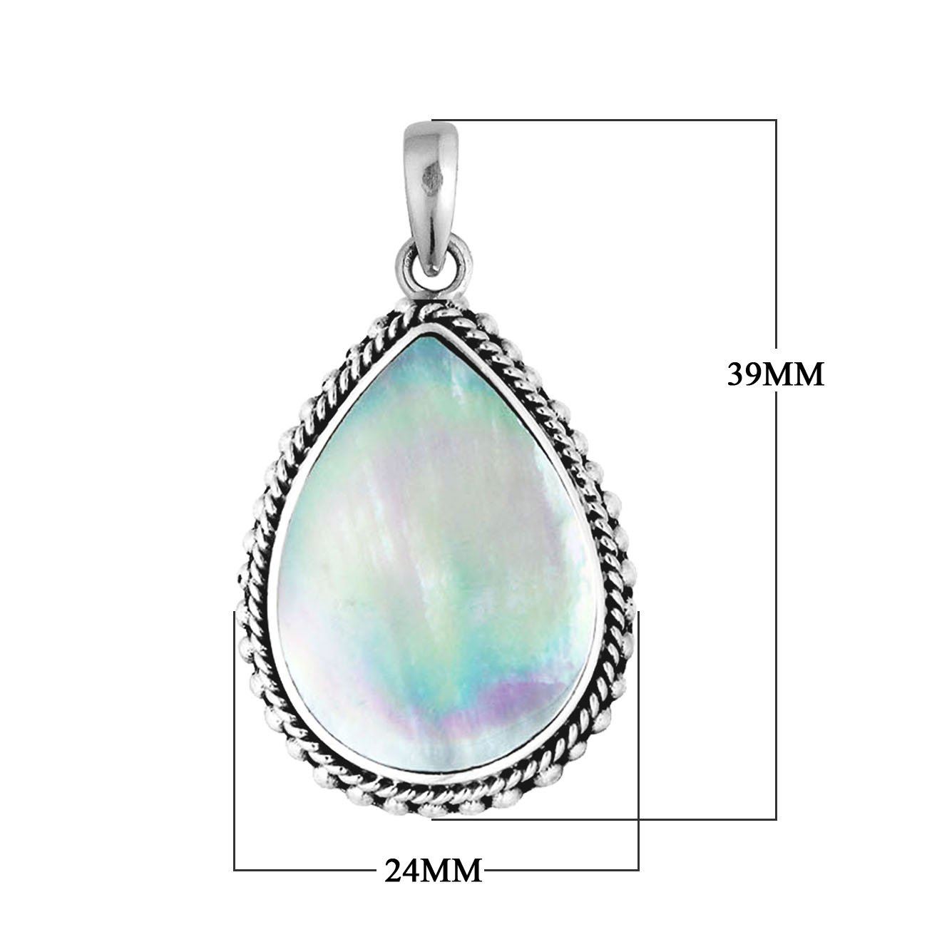 Sterling Silver Mother Of Pearl Teardrop Pendant With Rope Border For Wholesale Buyers.