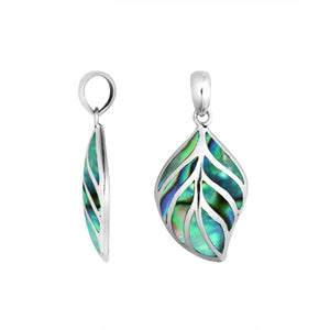 Sterling Silver Abalone Shell Leaf Pendant With Silver Vein Design For Wholesale Buyers.