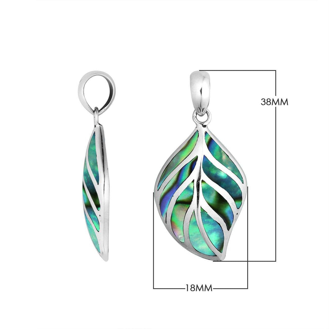 AP-6252-AB Sterling Silver Leaf Shape Pendant with Abalone Shell Jewelry Bali Designs Inc 