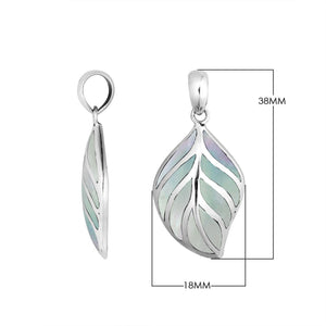 Sterling Silver Mother Of Pearl Leaf Pendant With Polished Silver Vein Detailing For Wholesale Buyers.