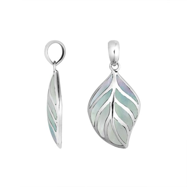 AP-6252-MOP Sterling Silver Leaf Shape Pendant With Mother of Pearl Jewelry Bali Designs Inc 