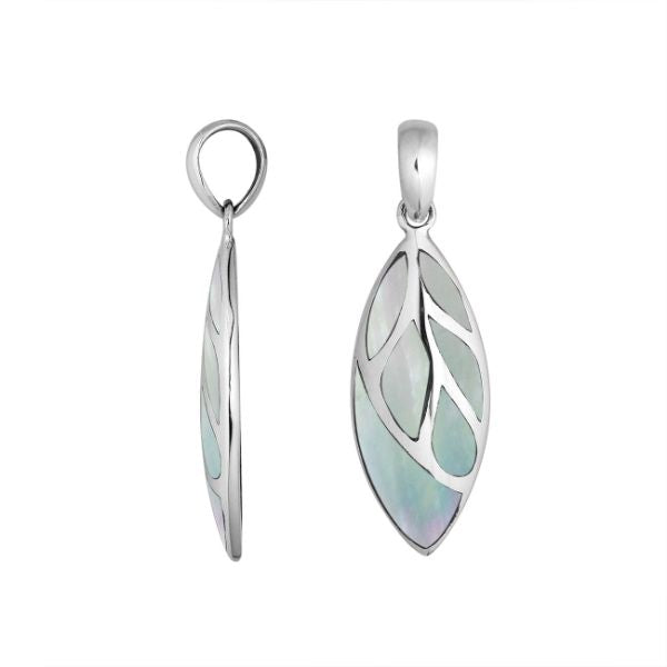 AP-6253-MOP Sterling Silver Marquise Shape Pendant With Mother Of Pearl Jewelry Bali Designs Inc 