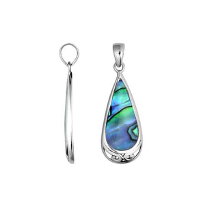 Sterling Silver Abalone Shell Teardrop Pendant With Polished Silver Border For Wholesale Buyers.