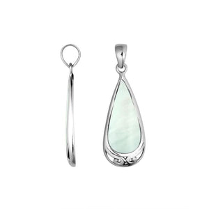 Sterling Silver Mother Of Pearl Teardrop Pendant With Polished Silver Border For Wholesale Buyers.