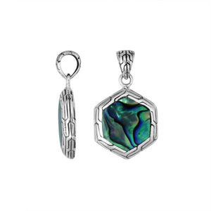 Sterling Silver Abalone Shell Hexagon Pendant With Polished Silver Frame For Wholesale Buyers.
