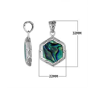 Sterling Silver Abalone Shell Hexagon Pendant With Polished Silver Frame For Wholesale Buyers.