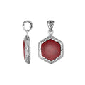 Sterling Silver Red Coral Hexagon Pendant With Polished Silver Border For Wholesale Buyers.