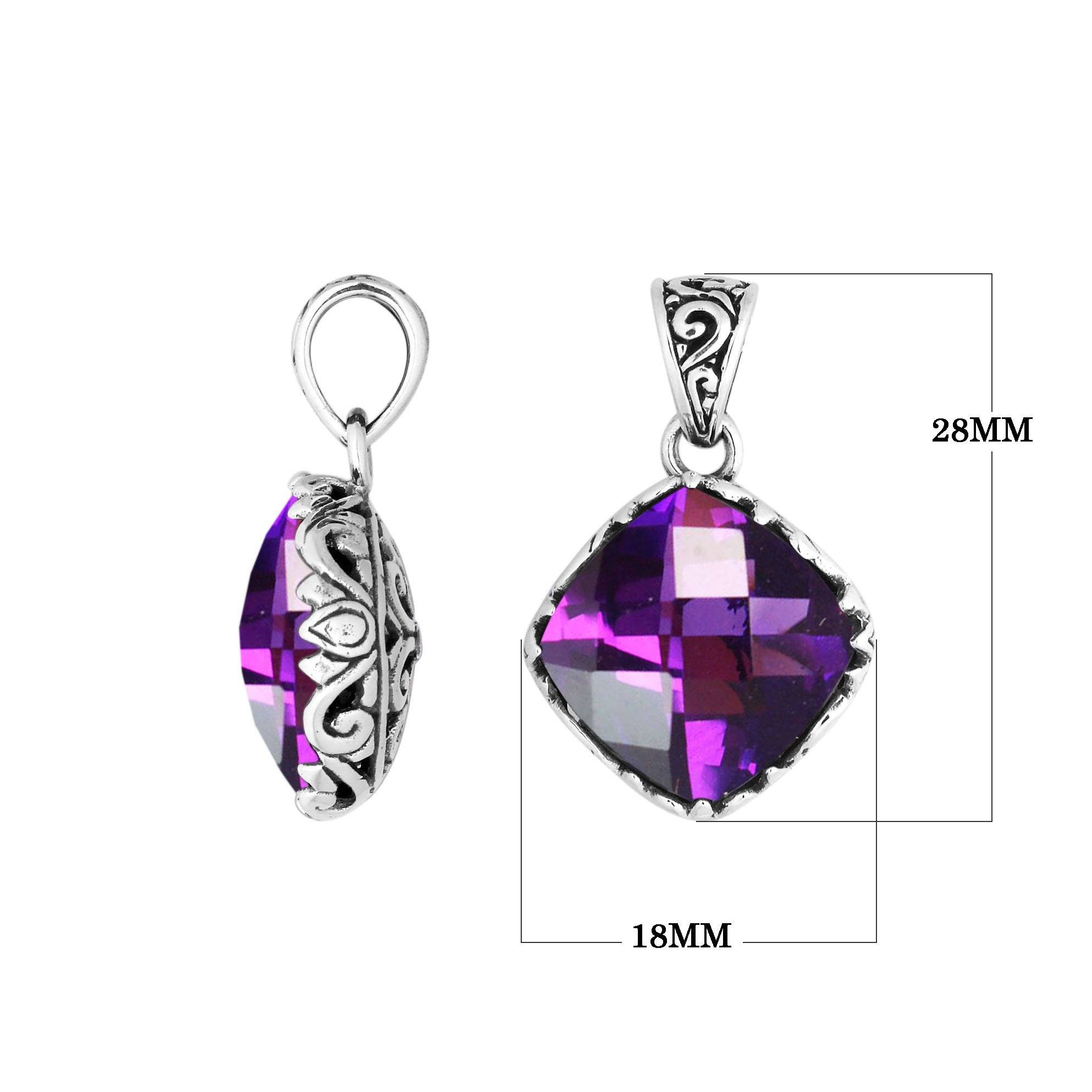 Sterling Silver Amethyst Quartz Cushion Pendant With Balinese Filigree Design For Wholesale Buyers.