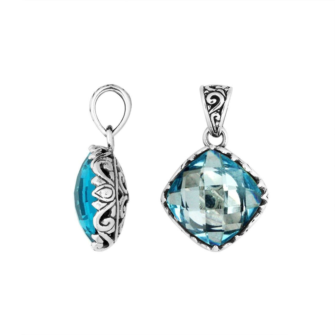 AP-6256-BT Sterling Silver Cushion Shape Pendant With Blue Topaz Jewelry Bali Designs Inc 