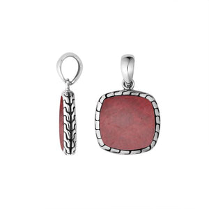 Sterling Silver Red Coral Cushion Pendant With Balinese Frame Design For Wholesale Buyers.