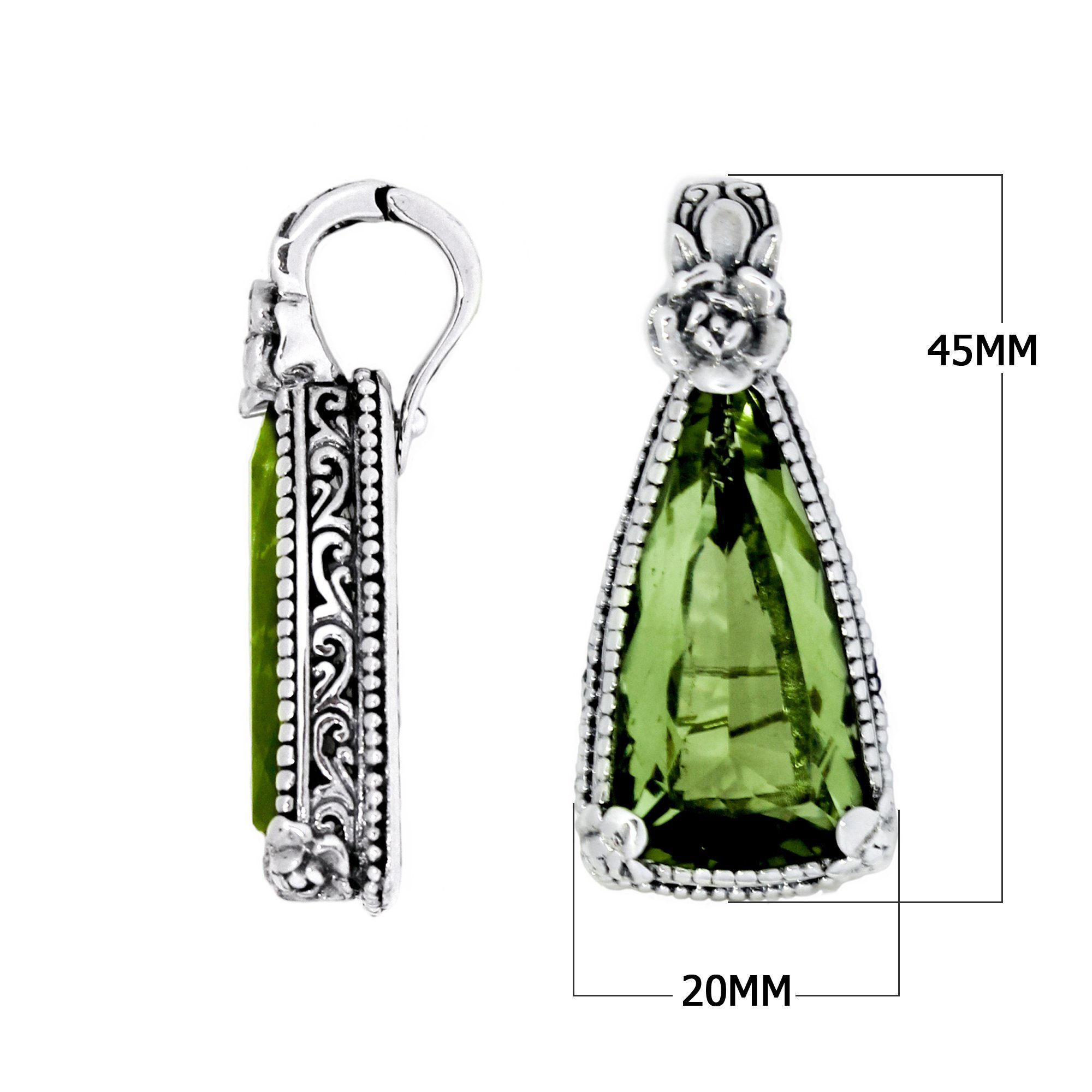 Trapezoid Green Amethyst Quartz Sterling Silver Pendant For Wholesale Jewelry Collection