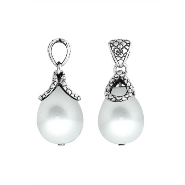 AP-6262-PEW Sterling Silver Pear Shape Pendant With White Pearl Jewelry Bali Designs Inc 