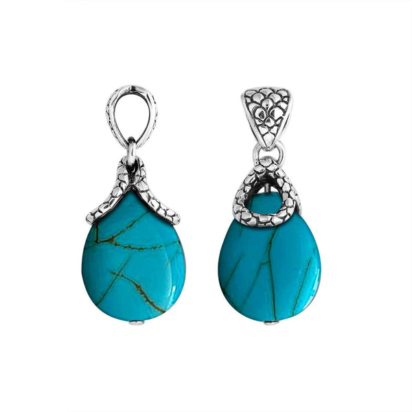 AP-6262-TQ Sterling Silver Pear Shape Pendant With Turquoise Jewelry Bali Designs Inc 