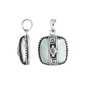 Beautifully handcrafted 925 Sterling Silver Mother Of Pearl square pendant with floral Balinese detailing, mirror-polished finish, and elegant silver artistry for wholesale jewelry collections.