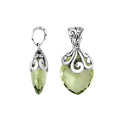 Handcrafted 925 Sterling Silver Green Amethyst Quartz marquise pendant with swirl filigree detailing, mirror-polished finish, and classic Balinese design for wholesale jewelry collections.