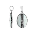 Handcrafted 925 Sterling Silver Mother Of Pearl oval pendant featuring floral center detailing, high-gloss mirror-polished finish, and classic Balinese craftsmanship for wholesale jewelry.
