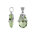 Handcrafted 925 Sterling Silver Green Amethyst Quartz pear pendant featuring a textured bail design, mirror-polished surface, and Balinese-inspired craftsmanship for wholesale jewelry catalogs.