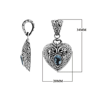 Sterling Silver Blue Topaz Quartz Heart Pendant With Balinese Scrollwork And Polished Finish For Wholesale Buyers