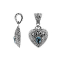 Sterling Silver Blue Topaz Quartz Heart Pendant With Balinese Scrollwork And Polished Finish For Wholesale Buyers