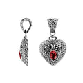 Sterling Silver Red Garnet Quartz Heart Pendant With Balinese Scrollwork And Polished Finish For Wholesale Buyers