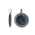 Sterling Silver Abalone Shell Round Pendant With Balinese Granulated Pattern And Polished Finish For Wholesale Buyers