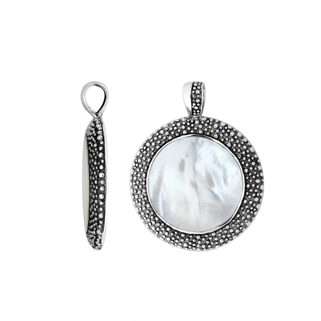 AP-6280-MOP Sterling Silver Round Shape Pendant with Mother Of Pearl Jewelry Bali Designs Inc 