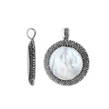 Sterling Silver Mother Of Pearl Round Pendant With Granulated Balinese Frame And Polished Finish For Wholesale Buyers