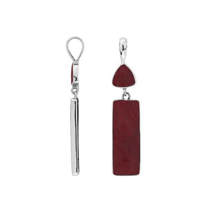 Red coral sterling silver pendant with rectangular and triangular geometric drop handcrafted in Balinese classic design
