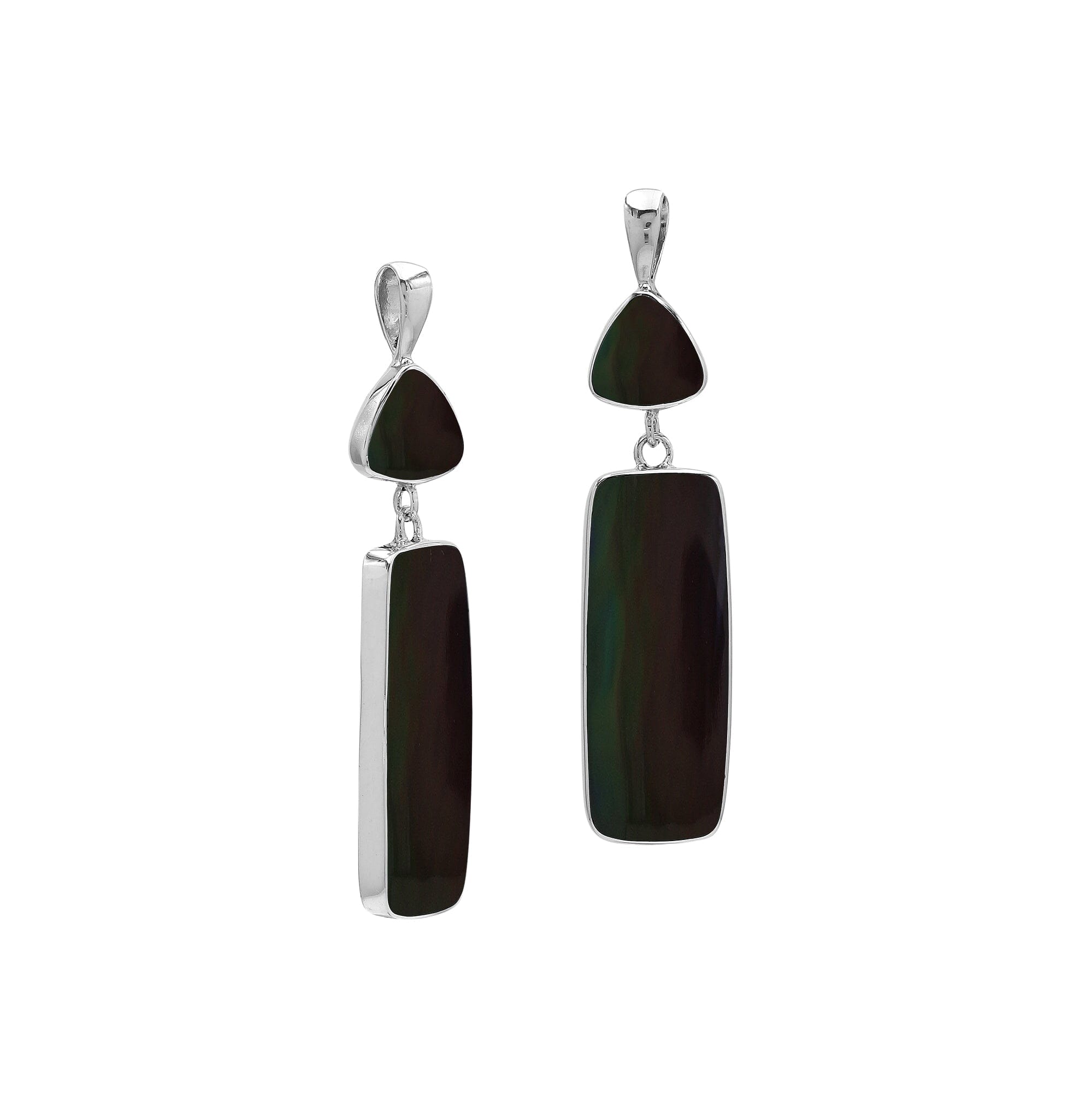Wholesale Sterling Silver Black Shell Earring With Trillion & Rectangle Drop Design Handcrafted In Bali
